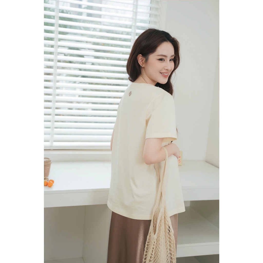 Áo Phông Bầu Flower Tee L'amme - Chất Cotton 100% Co Giãn 2 Chiều, Form Rộng Giấu Bụng