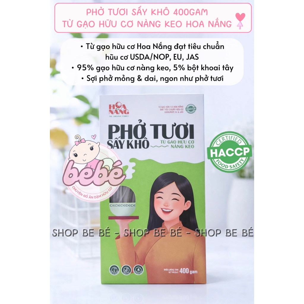Phở / bún gạo tươi sấy khô hữu cơ Hoa Nắng. Organic, không chất bảo quản cho bé và cả gia đình
