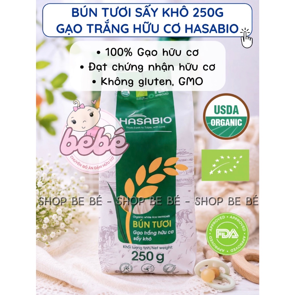 Phở gạo trắng / bún tươi sấy khô hữu cơ Hasabio Foods - Sợi ngon mềm cho bé và cả gia đình