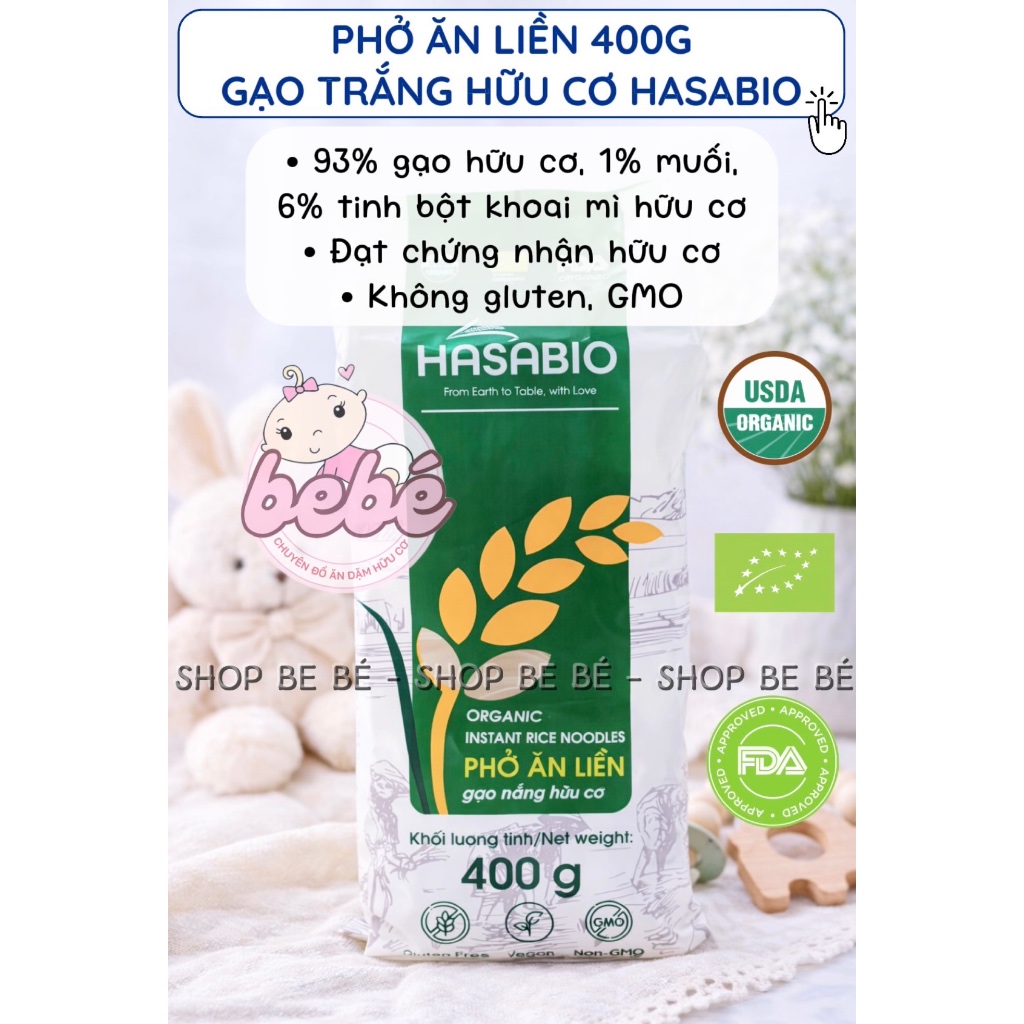 Phở gạo trắng / bún tươi sấy khô hữu cơ Hasabio Foods - Sợi ngon mềm cho bé và cả gia đình