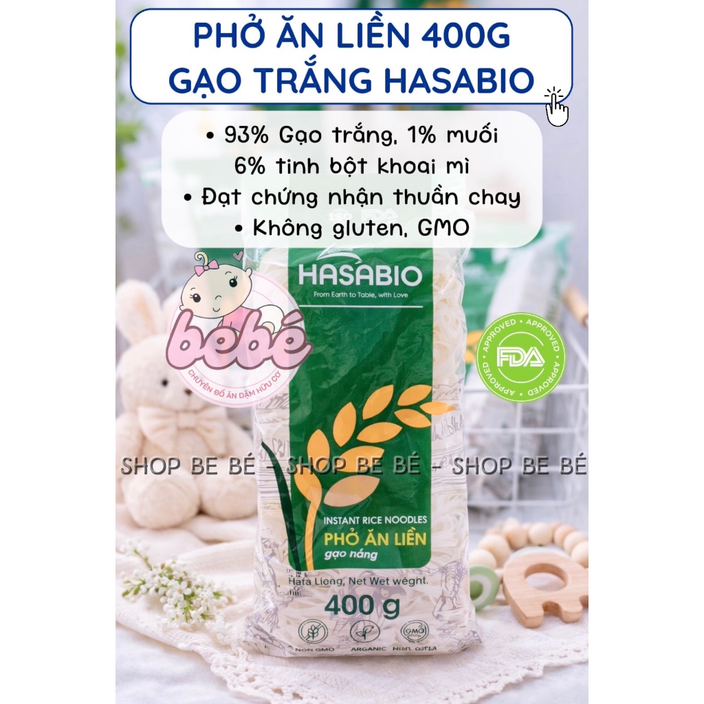 Phở gạo trắng / bún tươi sấy khô hữu cơ Hasabio Foods - Sợi ngon mềm cho bé và cả gia đình