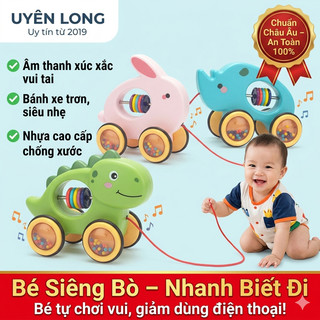 Xe Dây Kéo Tập Đi Cho Bé – Đồ Chơi Xúc Xắc Hình Thú Có Âm Thanh, Bé Tập Bò & Tập Đi (Chuẩn Châu Âu)