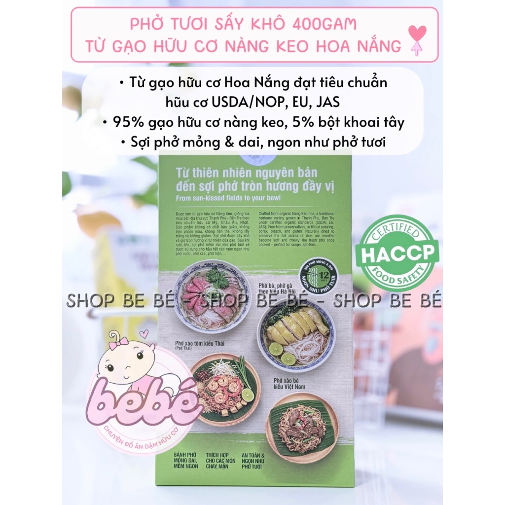 Phở / bún gạo tươi sấy khô hữu cơ Hoa Nắng. Organic, không chất bảo quản cho bé và cả gia đình