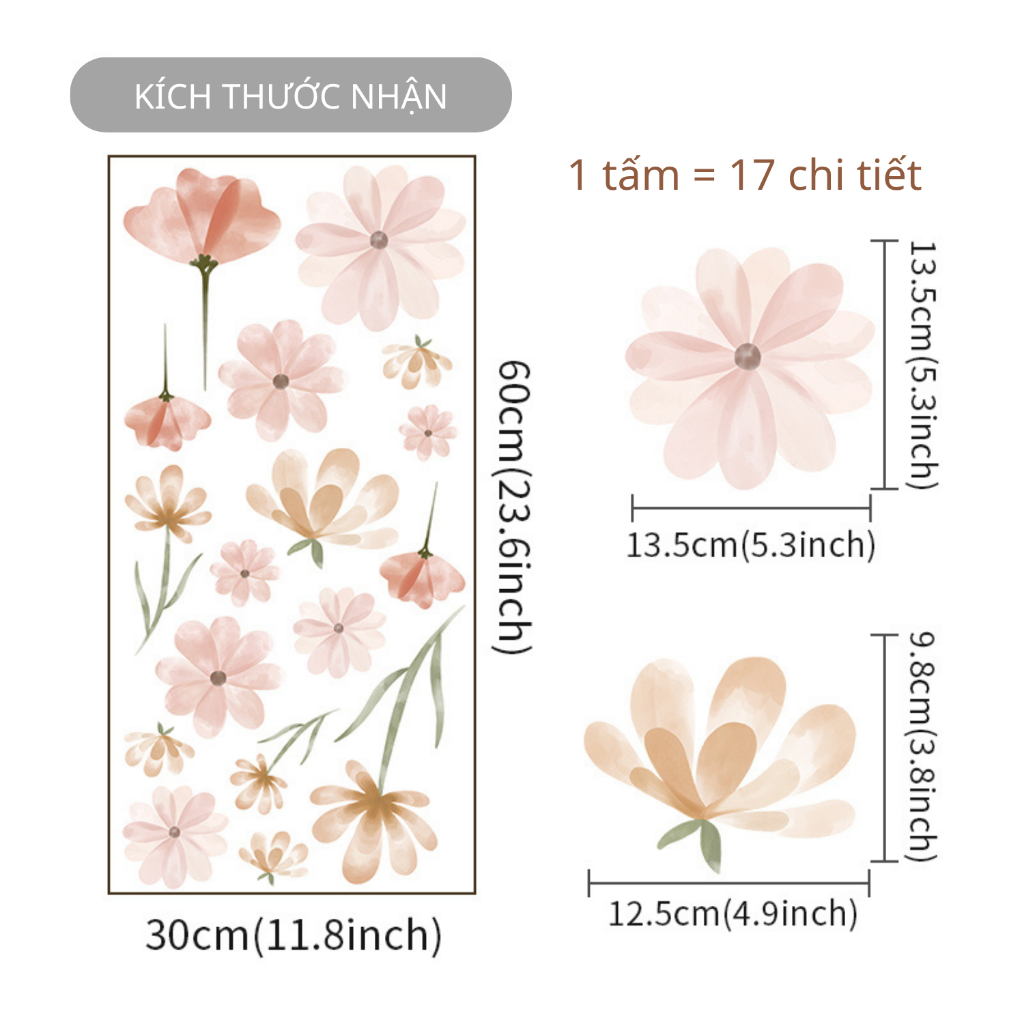 Sticker Decal Dán Tường Mẫu Hoa Nhí 2 Có Keo Sẵn - Trang Trí Cửa Kính - Decor Quán Cafe - Phòng Ngủ