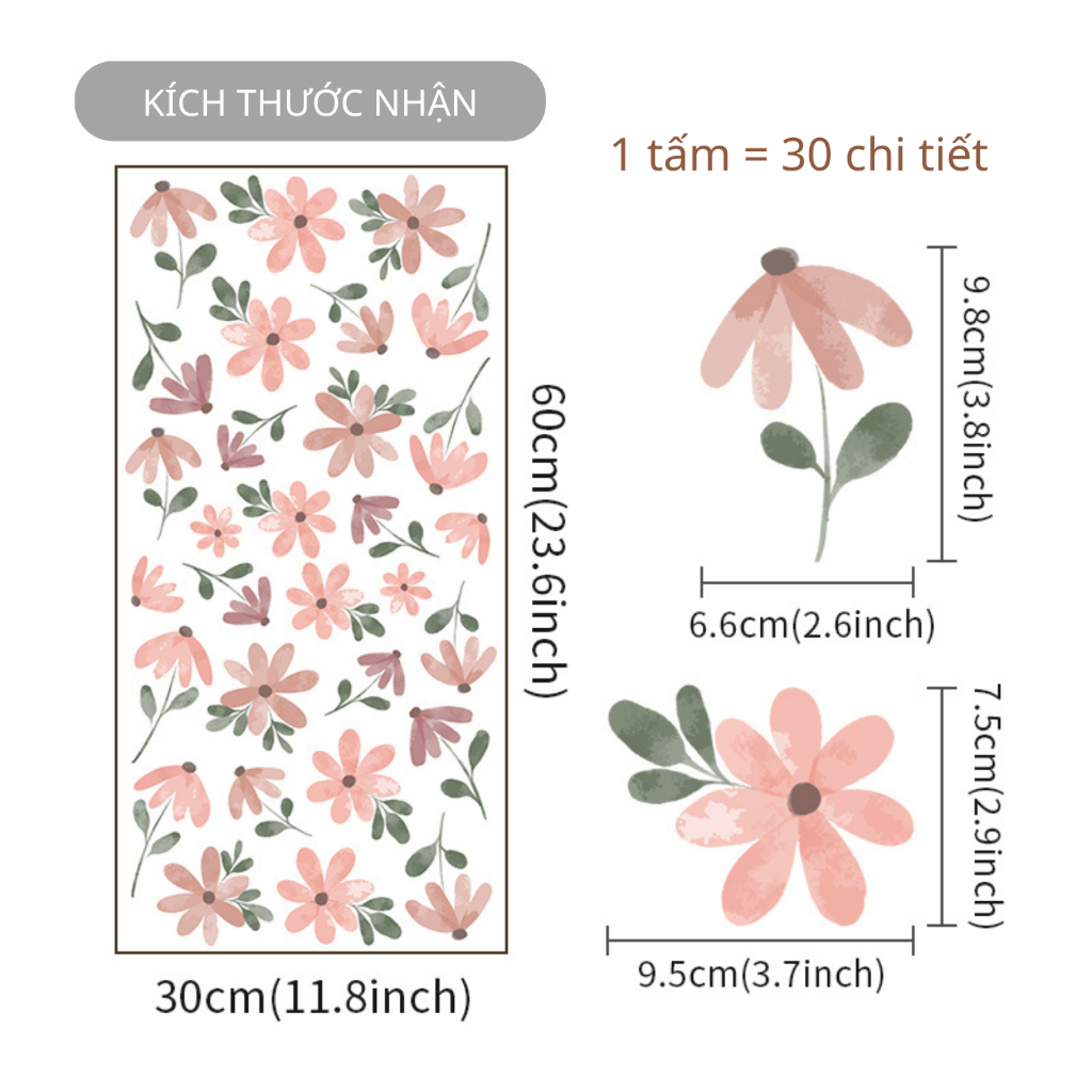Sticker Decal Dán Tường Mẫu Hoa Nhí 3 Có Keo Sẵn - Trang Trí Cửa Kính - Decor Quán Cafe - Phòng Ngủ