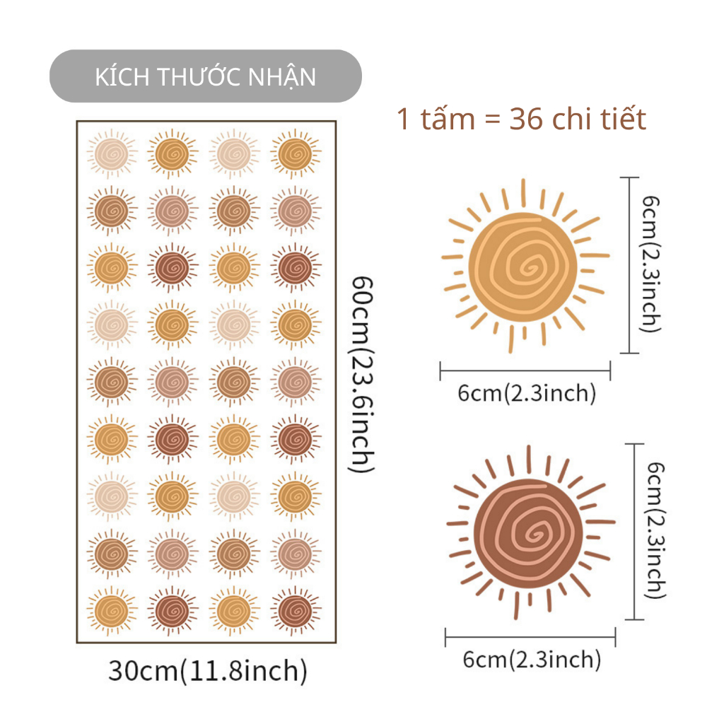 Sticker Decal Dán Tường Mặt Trời Nhỏ Có Keo Sẵn - Trang Trí Cửa Kính - Decor Quán Cafe - Phòng Ngủ