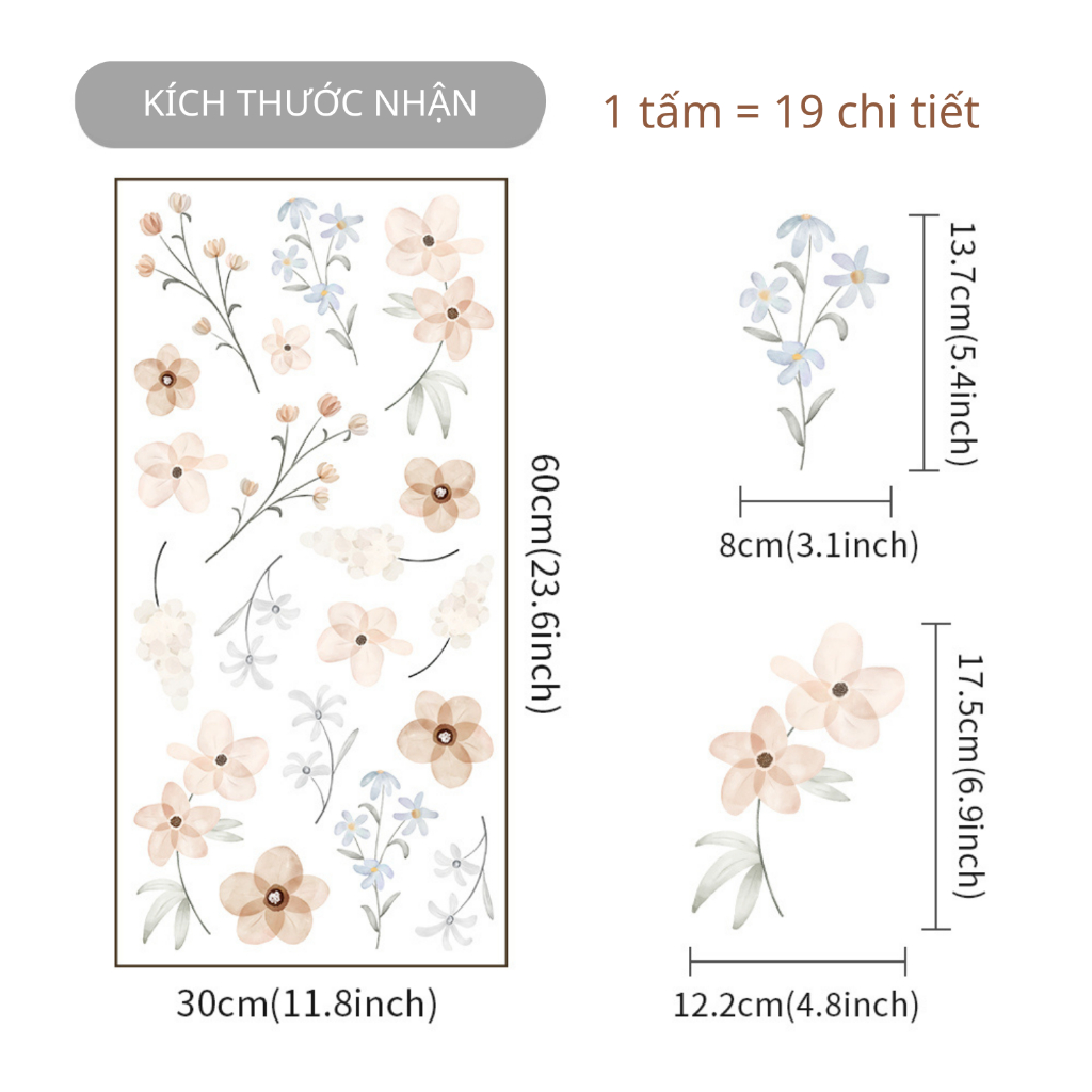 Sticker Decal Dán Tường Mẫu Hoa Nhí 4 Có Keo Sẵn - Trang Trí Cửa Kính - Decor Quán Cafe - Phòng Ngủ