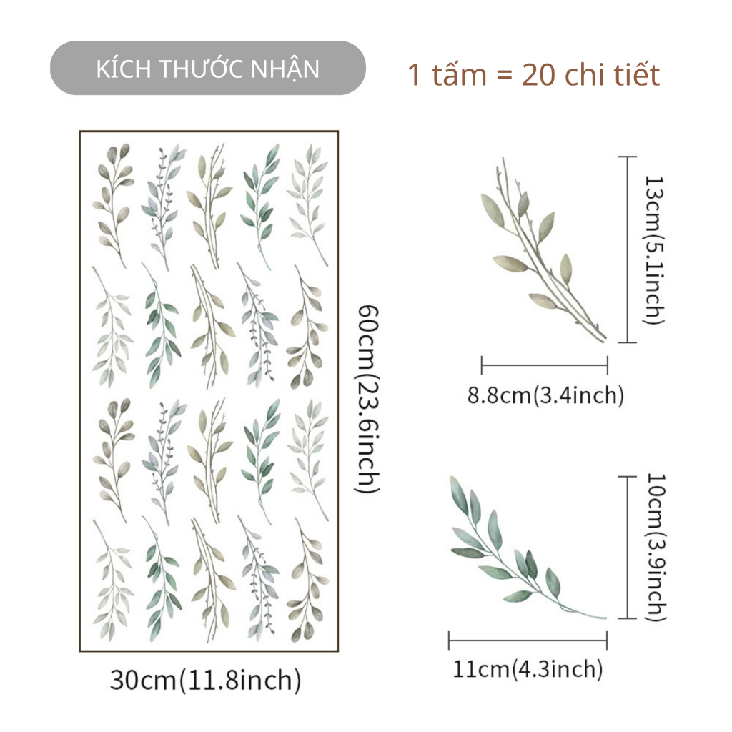 Sticker Decal Dán Tường Mẫu Lá Cây 1 Có Keo Sẵn - Trang Trí Cửa Kính - Decor Quán Cafe - Phòng Ngủ