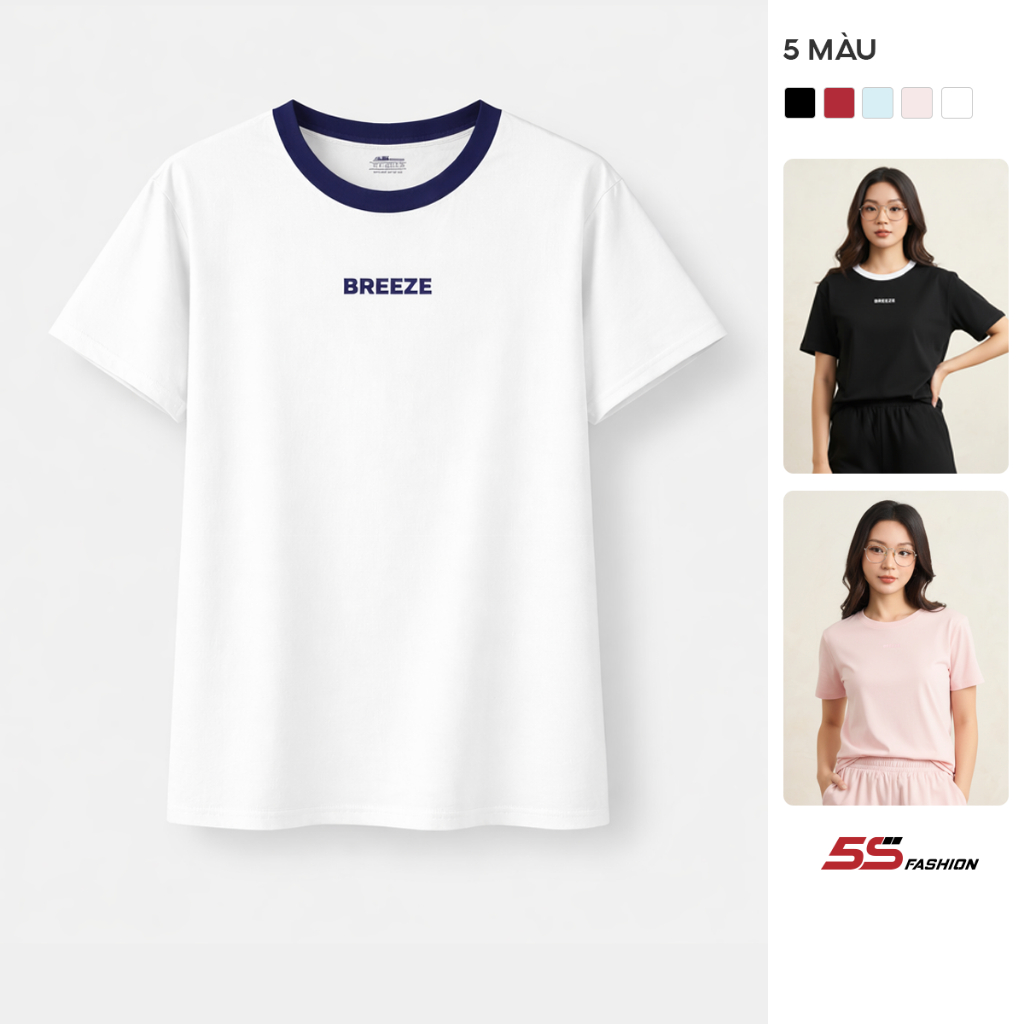 [OUTLET] Áo Thun Nữ Cotton 5S FASHION In BREZEE Phom Regular Basic Dễ Mặc WBATS26004