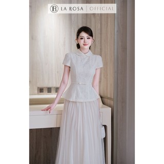 Set Váy Dài Tiểu Thư La Rosa Áo Peplum Kèm Đai Nơ Cổ Sen Xinh Phối Chân Váy Tơ Tôn Dáng S1082