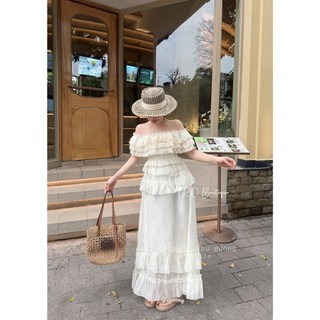 Set áo trễ vai mix chân váy maxi siêu đẹp viền ren kiểu tiểu thư công chúa kèm ảnh thật chị em chốt - Baotrang.clothes