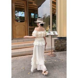 Set áo trễ vai mix chân váy maxi siêu đẹp viền ren kiểu tiểu thư công chúa kèm ảnh thật chị em chốt - Baotrang.clothes