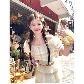 Set áo trễ vai mix chân váy maxi siêu đẹp viền ren kiểu tiểu thư công chúa kèm ảnh thật chị em chốt - Baotrang.clothes