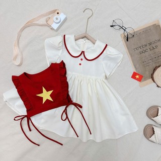 HUMY NGO - Váy babydoll kèm yếm Cờ Đỏ Sao Vàng cho bé gái 12-35kg - Váy bé gái Việt Nam mừng Giải Phóng 30/4[V158]