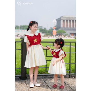 HUMY NGO - Váy babydoll kèm yếm Cờ Đỏ Sao Vàng cho bé gái 12-35kg - Váy bé gái Việt Nam mừng Giải Phóng 30/4[V158]