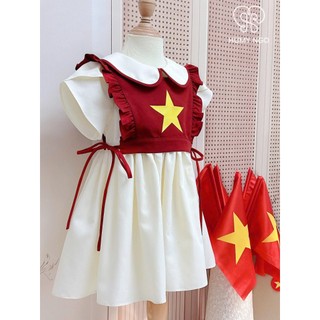 HUMY NGO - Váy babydoll kèm yếm Cờ Đỏ Sao Vàng cho bé gái 12-35kg - Váy bé gái Việt Nam mừng Giải Phóng 30/4[V158]