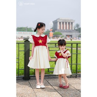 HUMY NGO - Váy babydoll kèm yếm Cờ Đỏ Sao Vàng cho bé gái 12-35kg - Váy bé gái Việt Nam mừng Giải Phóng 30/4[V158]