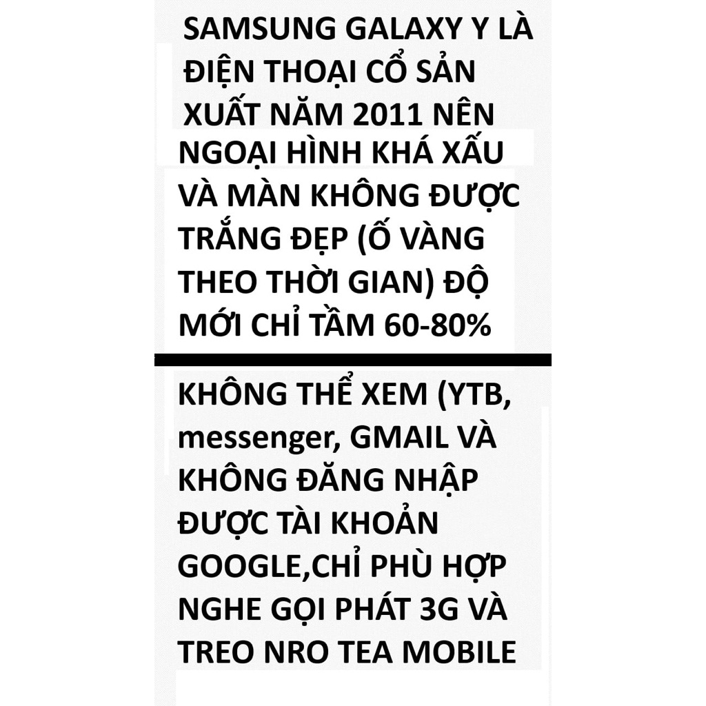 Điện Thoại Samsung Galaxy Y GT-S5360 Hỗ trợ 3G,Wifi Kèm Pin Mới + Dây Sạc - ảnh 2