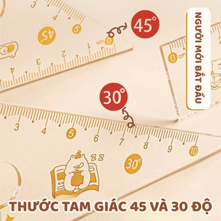 Bộ Thước Kẻ Học Sinh 7 Món Nhựa Trong – Thước Thẳng Êke Compa Chính Xác Nhỏ Gọn Cho Học Sinh Văn Phòng