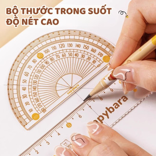 Bộ Thước Kẻ Học Sinh 7 Món Nhựa Trong – Thước Thẳng Êke Compa Chính Xác Nhỏ Gọn Cho Học Sinh Văn Phòng