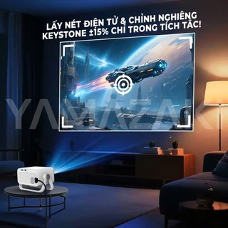 Máy chiếu mini YAMAZAKi T8 PRO cho phòng ngủ, homestay kết nối wifi, điện thoại kèm màn chiếu và điều khiển giọng nói