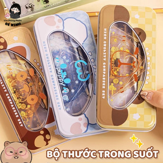 Bộ Thước Kẻ Học Sinh 7 Món Nhựa Trong – Thước Thẳng Êke Compa Chính Xác Nhỏ Gọn Cho Học Sinh Văn Phòng