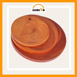 Thớt tròn gỗ xà cừ tự nhiên có khoen treo, kháng khuẩn, chống mối mọt - SUMIYA