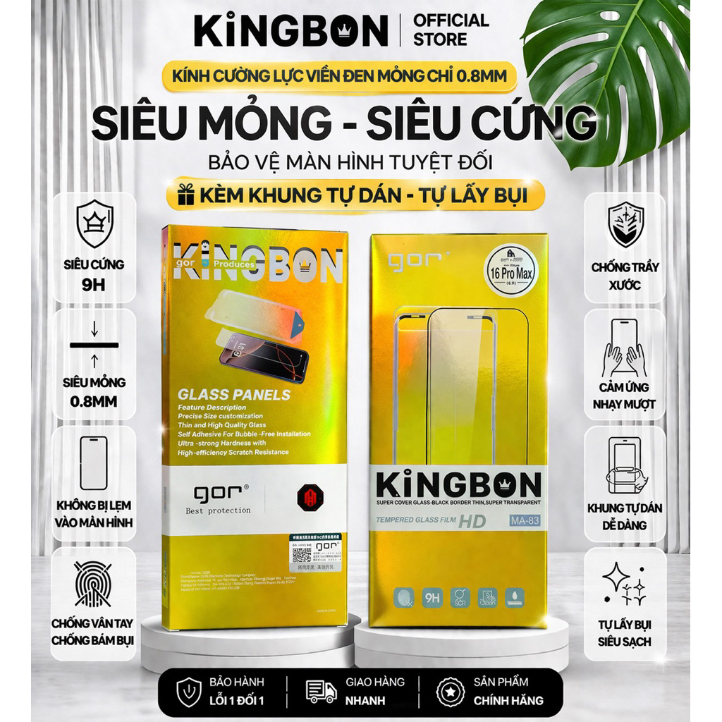 Kính Cường Lực iPhone Trong Suốt Viền Đen Siêu Mỏng 0.8mm Chính Hãng Gor KiNGBON MA-83