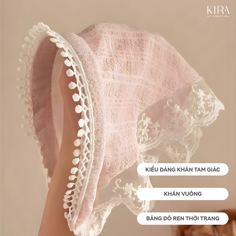 Băng đô ren trắng, khăn buộc tóc, khăn đội đầu tam giác phong cách Pháp, khăn vuông thời trang – phụ kiện tóc nữ