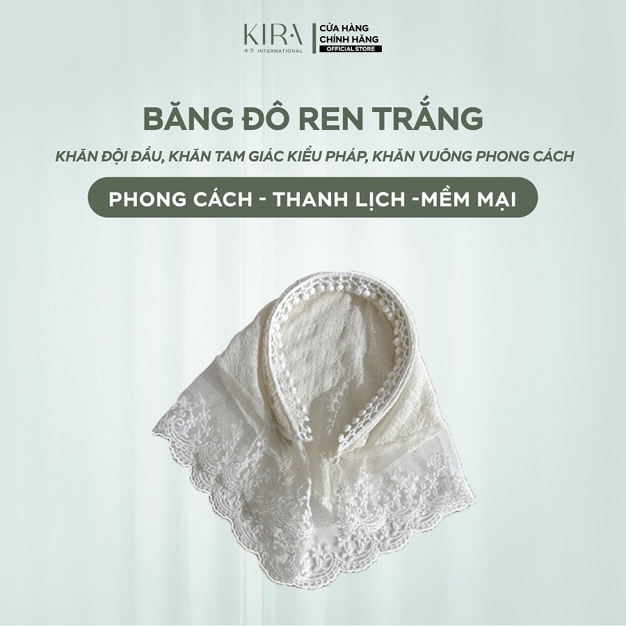 Băng đô ren trắng, khăn buộc tóc, khăn đội đầu tam giác phong cách Pháp, khăn vuông thời trang – phụ kiện tóc nữ