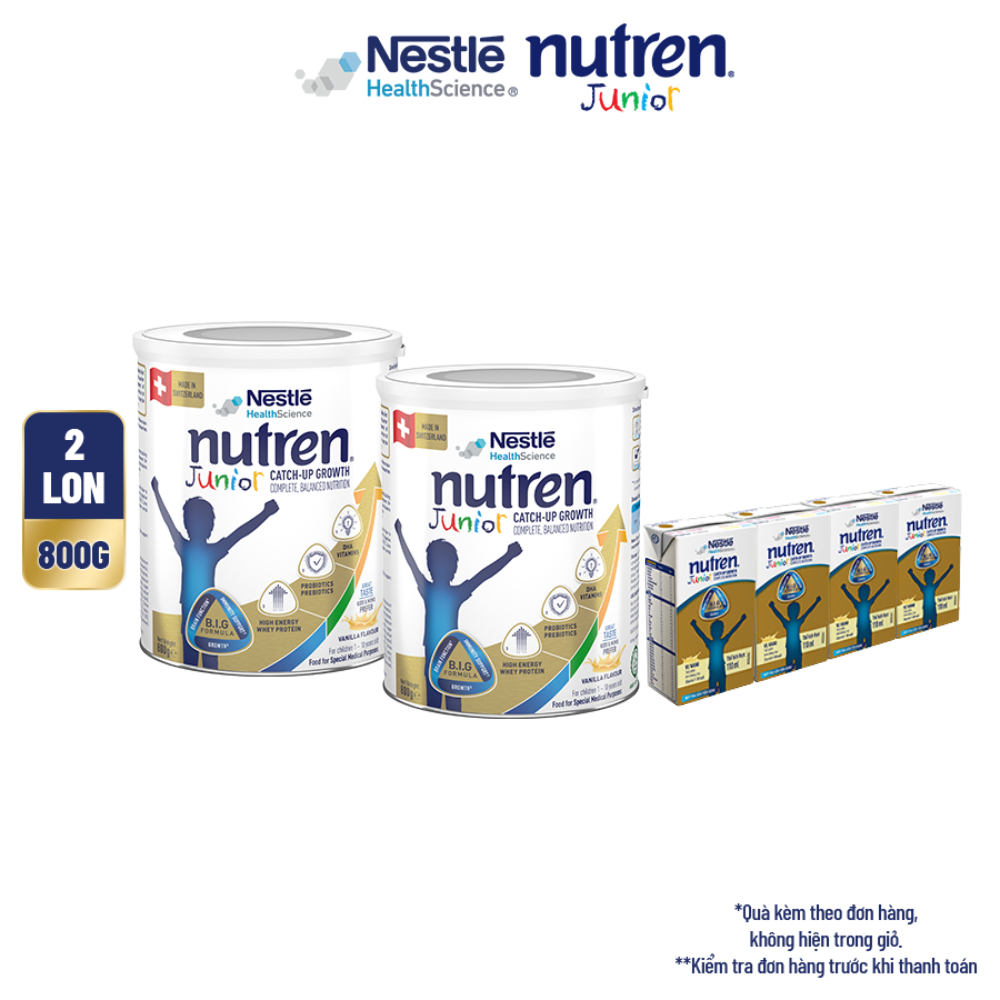 Bộ 2 Sữa Bột NESTLÉ NUTREN JUNIOR Thụy Sĩ Với Công Thức BIG Hỗ Trợ Tăng Trưởng Cho Bé 800G+Lốc 4 hộp sữa pha sẵn 110ML