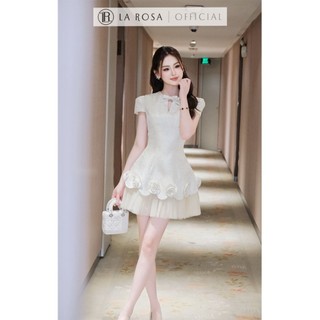 Váy Dự Tiệc, Công Sở Sang Trọng La Rosa Đầm Cổ Nơ Đính Hoa Nổi Phối Lưới Cao Cấp Tôn Dáng V1462