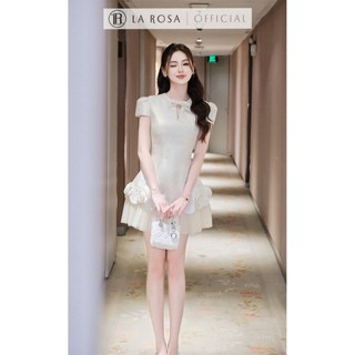 Váy Dự Tiệc, Công Sở Sang Trọng La Rosa Đầm Cổ Nơ Đính Hoa Nổi Phối Lưới Cao Cấp Tôn Dáng V1462