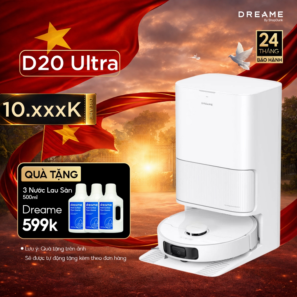 Robot Hút Bụi Lau Nhà Dreame D20 Ultra | Tự Động Đổ Rác | Giặt, Sấy Giẻ Lau | Trạm Sạc Tự Động