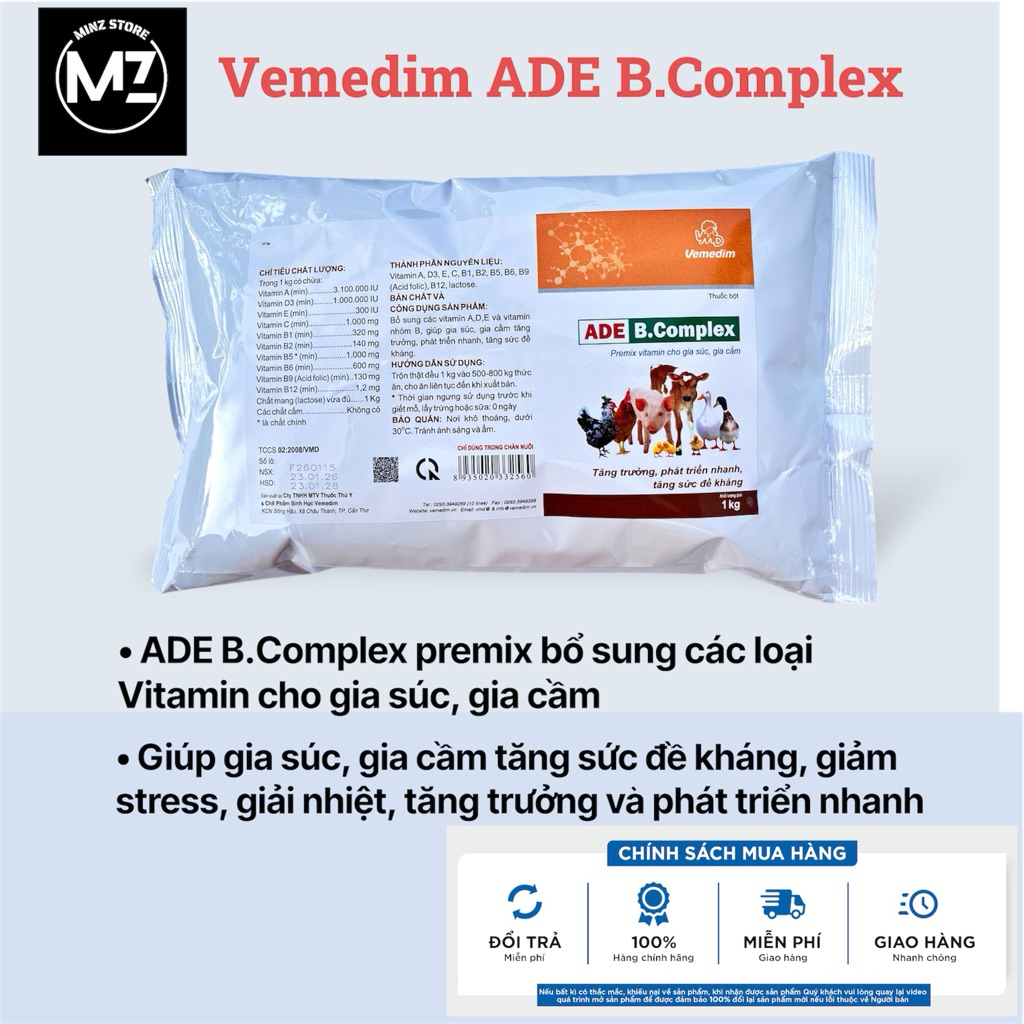 Vitamin ADE B COMPLEX Premix tăng đề kháng cho gia súc, gia cầm, gói (1kg)