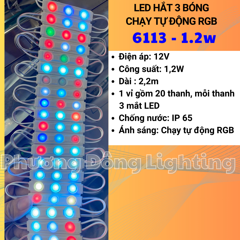 LED Hắt tự chạy RGB 12v 6113 - 6313 - 7520 Chạy Đuổi Tự Động Chống nước, Vỉ 20 thanh Dài 2,2m