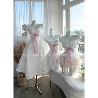 [HAN’S STORE] SET ÁO-VÁY-ĐẦM LILY BOW HOA NHÍ NHÚN NGỰC PHỐI NƠ FORM XÒE TIỂU THƯ VINTAGES (ẢNH THẬT)