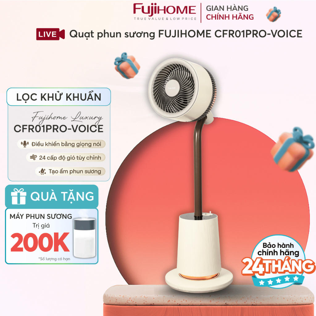 Quạt tuần hoàn không khí điều khiển giọng nói Nhập Khẩu FUJIHOME CFR01PRO-VOICE có phun sương tạo ẩm