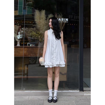 váy yếm babydoll, váy sơ mi hai lớp cổ điển đơn giản đi học đi làm đi chơi thiết kế lepe x lepebylinh