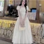 Đầm váy dài, đầm tiểu thư đi tiệc Ren hoa dáng dài cổ yếm mút ngực tay búp phối tùng tơ 2 lớp