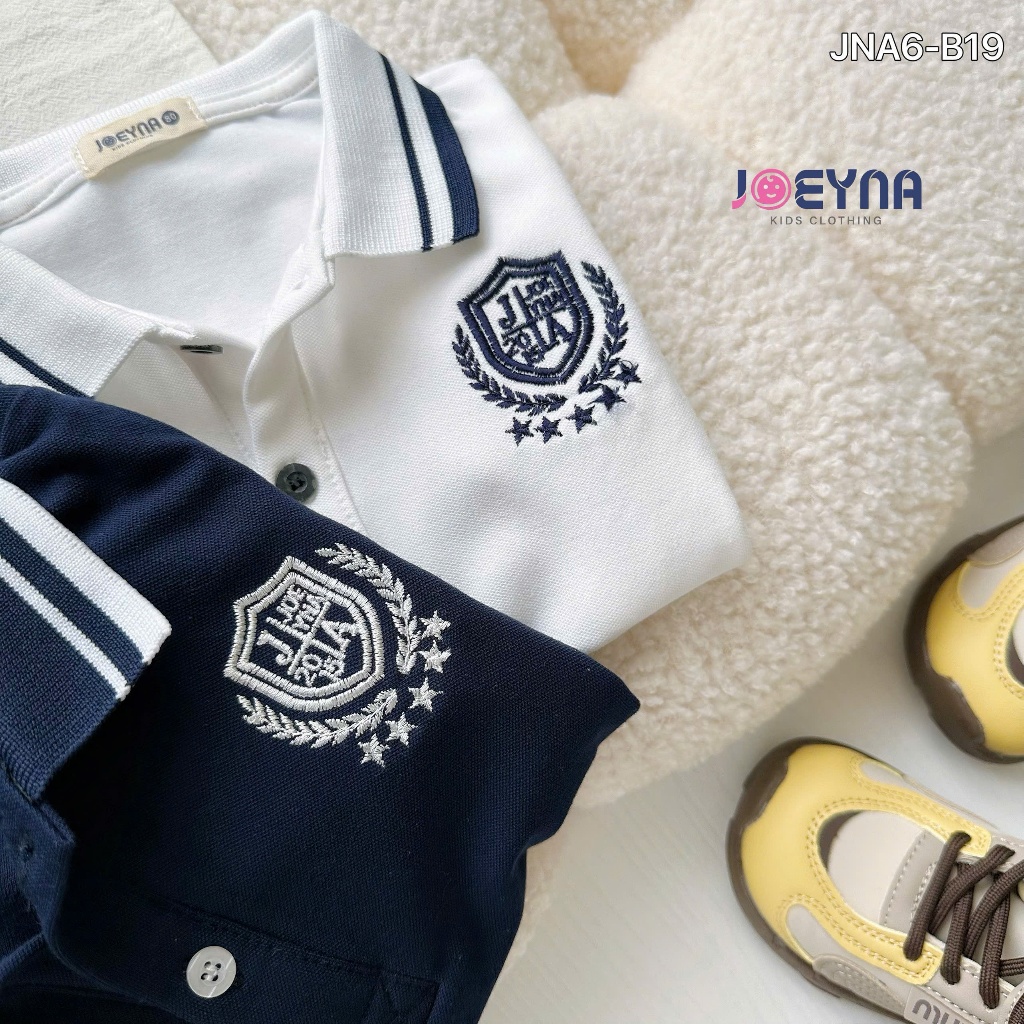 (Hãng JOEYNA )Bộ polo RICK KIDS logo thêu ,áo chất polo cá sấu phối quần kaiki mềm mại cho bé đi học đi chơi 9-24kg