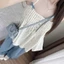 Set công sở, thiết kế mặc hè tiểu thư đi biển áo hai dây tùng bí nhấn ngực kèm quần QC phối bèo