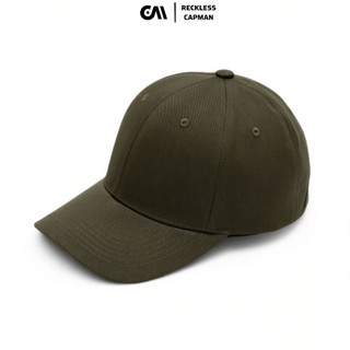 Reckless Capman Mũ Lưỡi Trai Màu Rêu Trơn Signature Ballcap Vải Kaki Cotton 100% Form Cứng Cấp 58Cm