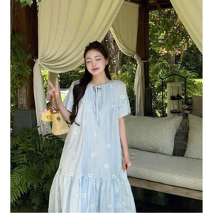 Đầm Bầu Mùa Hè Thiết Kế Đi Biển Hai Dây Màu Xanh Dáng Suông Dài Mẫu Mới Thời Trang