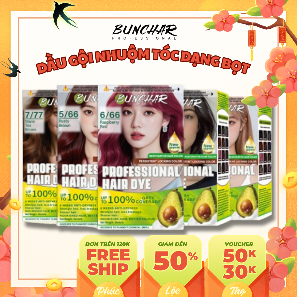 Dầu Gội Nhuộm Tóc thời trang tại nhà, nhuộm tóc dạng bọt chiết xuất thiên nhiên 20 Màu Hot Trend