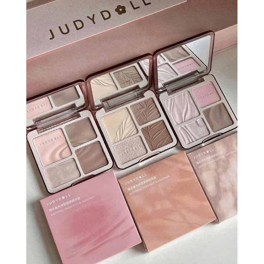 Bảng highlight & contour Judy Doll 4 ô – Tạo khối, bắt sáng, phấn má đa năng, makeup tự nhiên