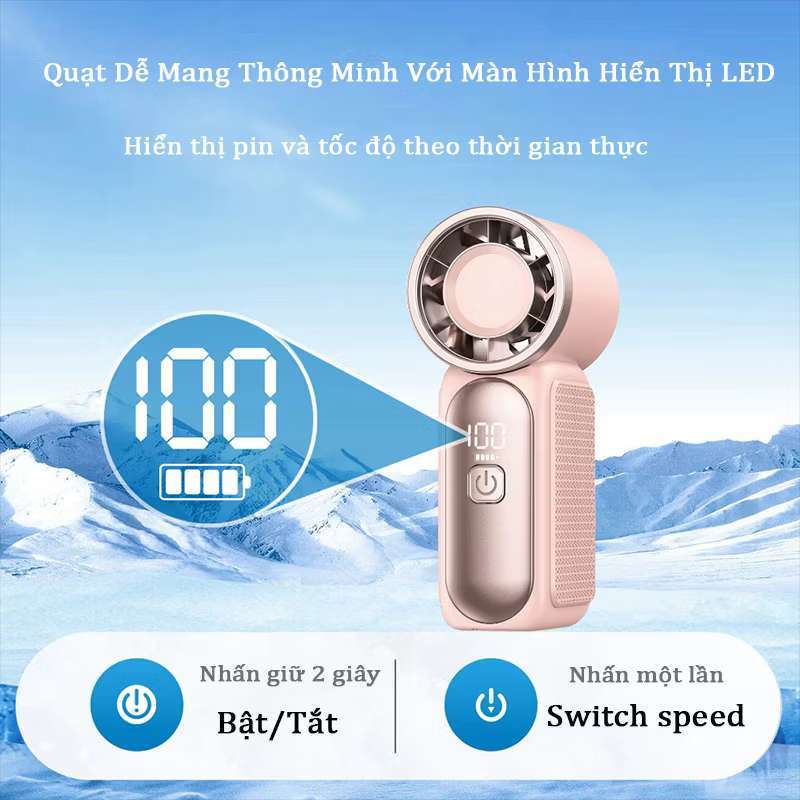 (Loại 1) 2026 Quạt cầm tay mini pin 3000mah 5 cấp độ, sạc pin tiện dụng, nhỏ gọn