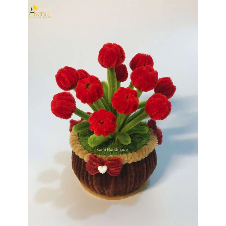Chậu hoa tulip kẽm nhung mini dùng để decor bàn học, bàn làm việc, quà tặng người yêu