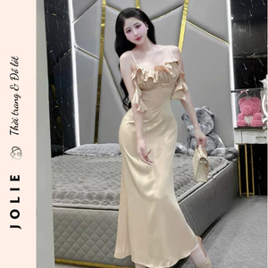 Váy Lụa Hai Dây Phối Bèo Ngực Dáng Dài Sang Chảnh - JOLIE