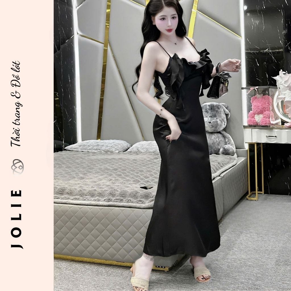 Váy Lụa Hai Dây Phối Bèo Ngực Dáng Dài Sang Chảnh - JOLIE